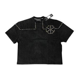 Hudson Outerwear Crew Neck T-Shirt Swords Studs Mens Black 594